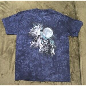 The Mountain Wolves Wolf Moon Tie Dye T-Shirt Mens XL Blue Nature Graphic